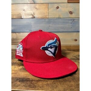 Rare! 7 3/8 toronto blue jays red 1991 all star game icy blue bottom fitted hat
